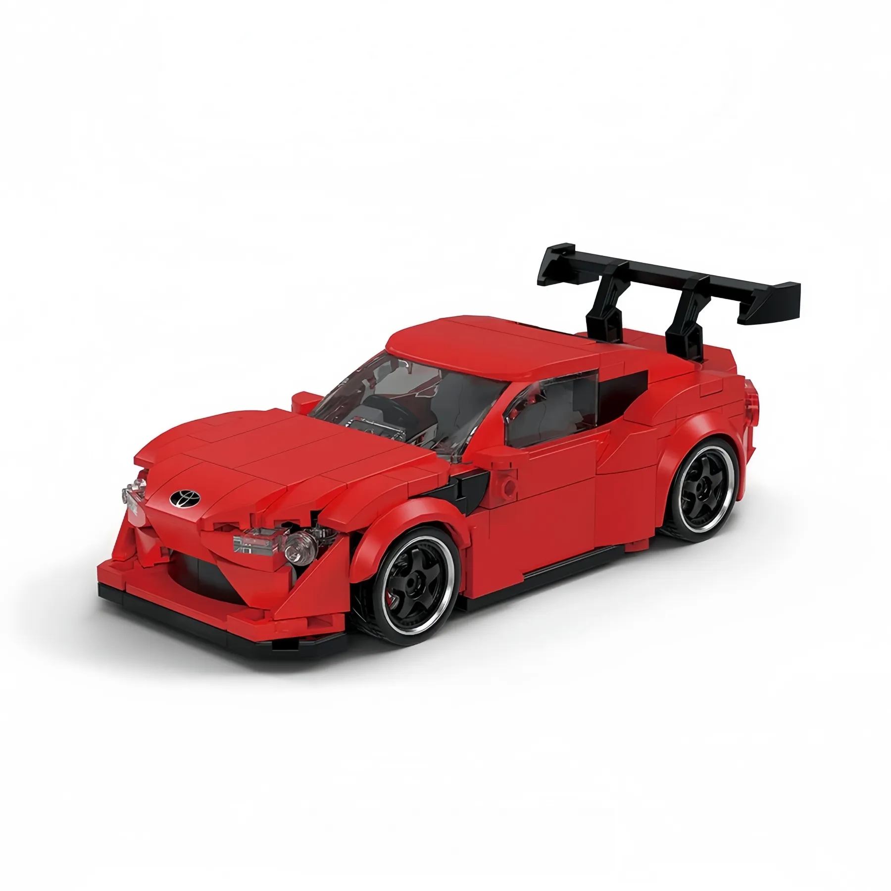 Red Toyota GT86 sports car brick model building kit with black racing rims.