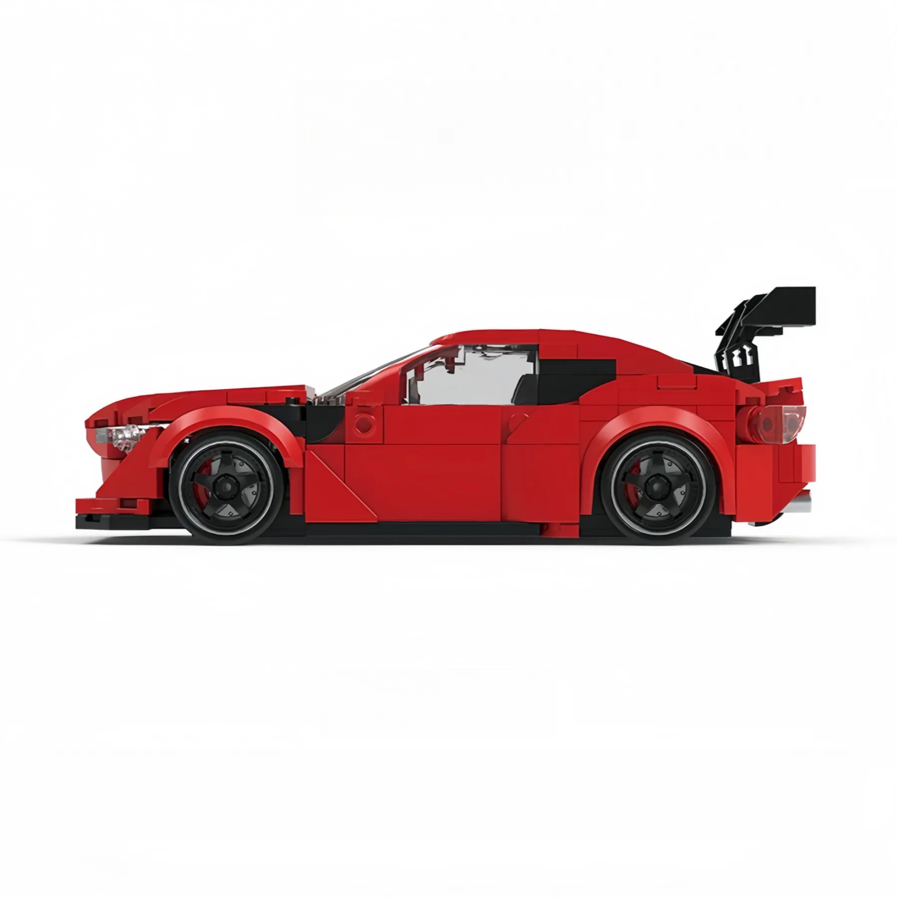Side profile sleek view of the Toyota GT86 1:32 scale coupe brick model.