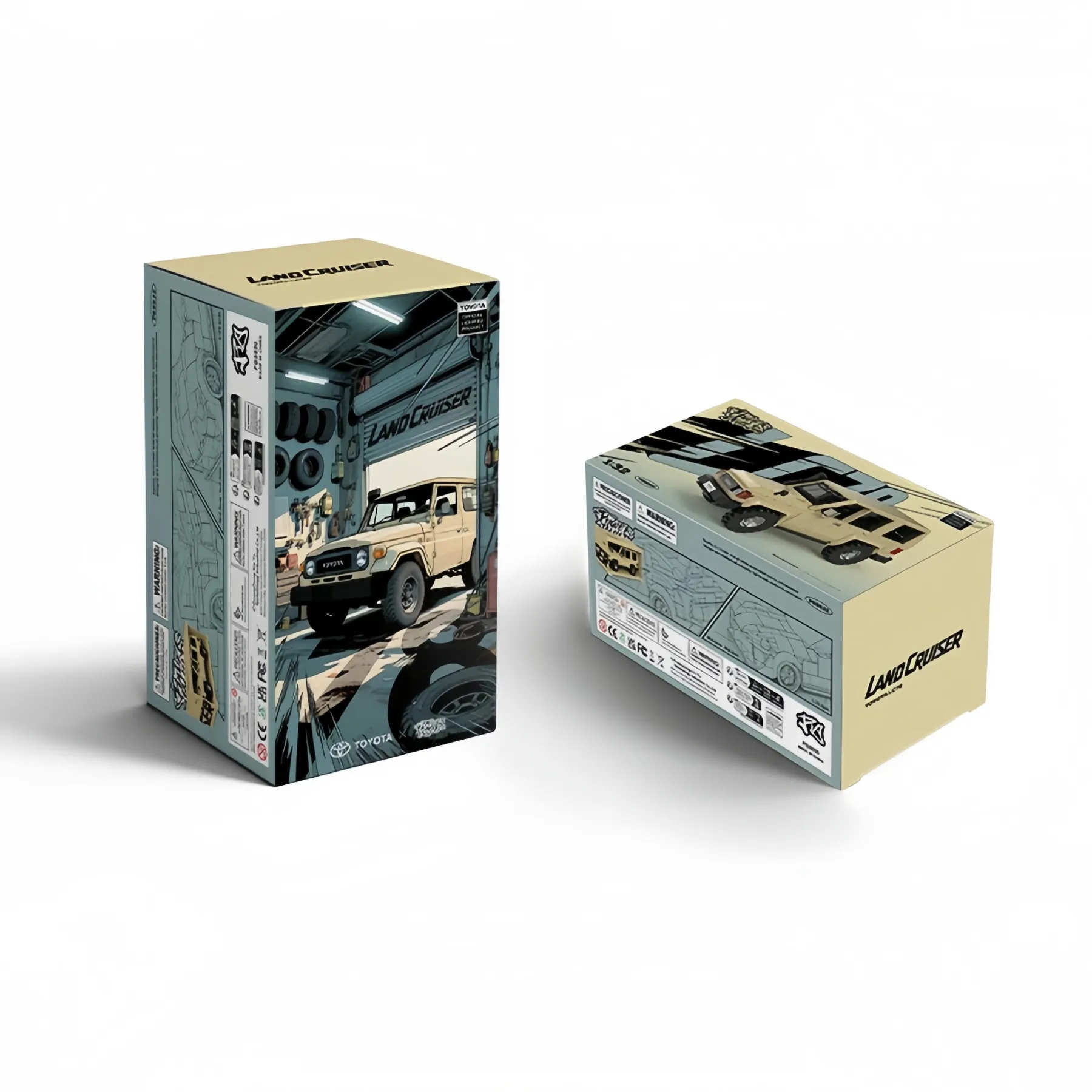 Premium retail packaging box for Toyota Land Cruiser off-road building kit.