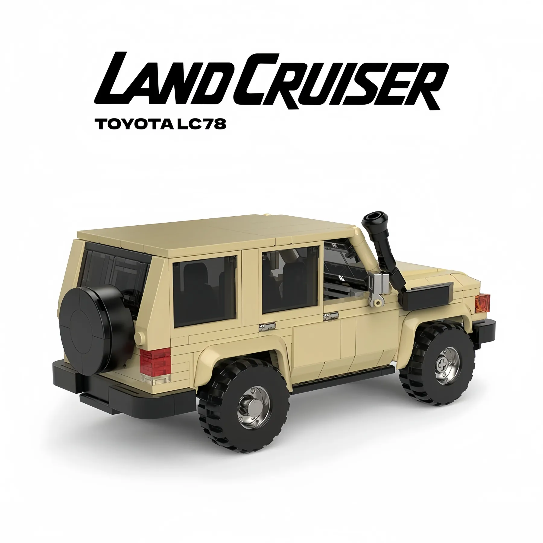 Rear view of Toyota Land Cruiser brick model showing the rear spare tire.