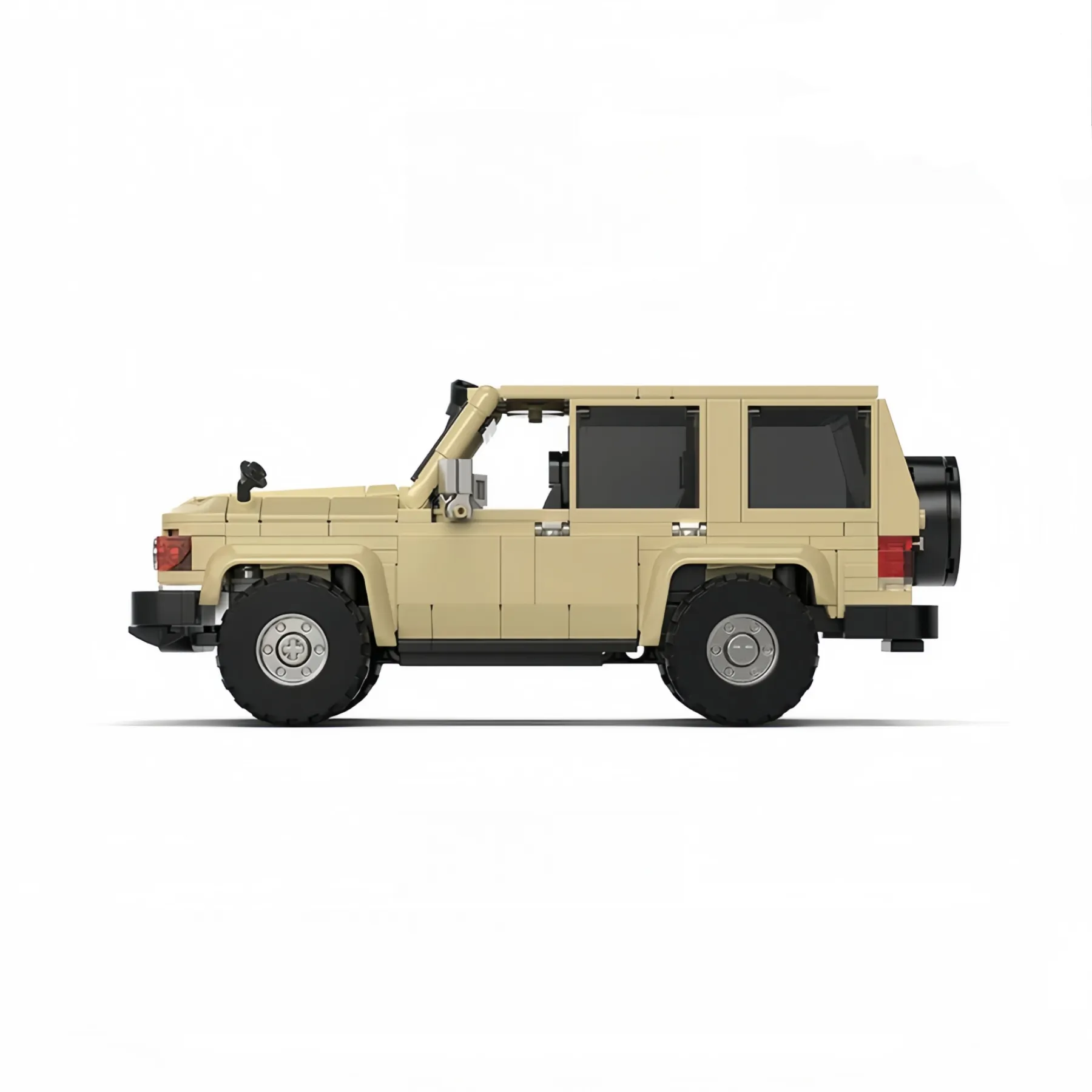 Side profile of the Toyota LC78 Land Cruiser brick model off-road SUV.